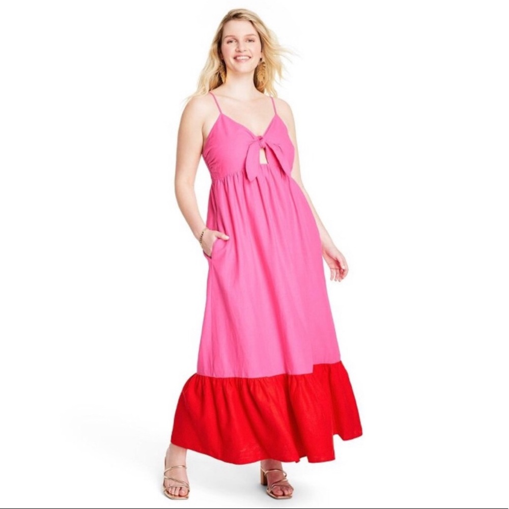NWT Sleeveless Tie-Front Midi Dress Size S Tabitha Brown for Target Pink Red
